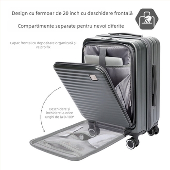 Valiză de cabină ABS+PC, Blocare cu cod TSA, fermoar extensibil, roți universale, deschidere frontală