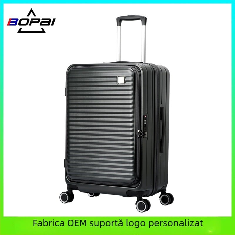 Valiză de cabină ABS+PC, Blocare cu cod TSA, fermoar extensibil, roți universale, deschidere frontală