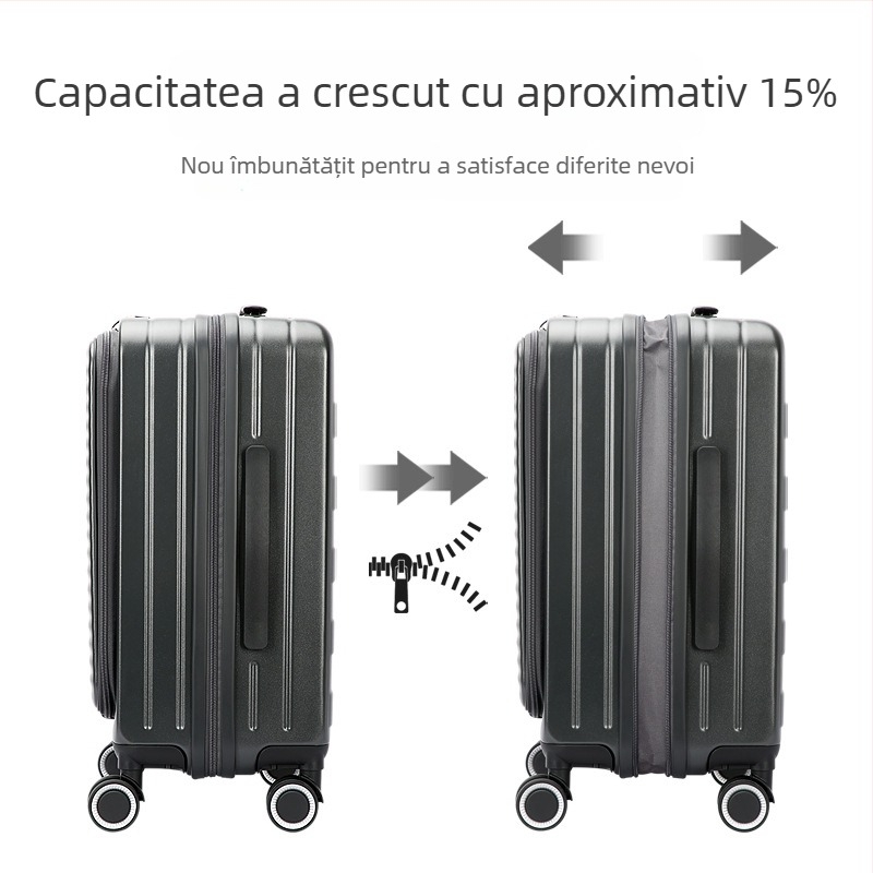 Valiză de cabină ABS+PC, Blocare cu cod TSA, fermoar extensibil, roți universale, deschidere frontală