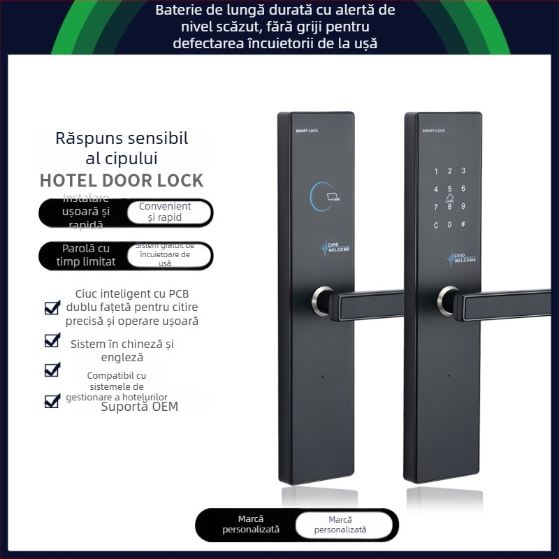 Încuietoare electronică inteligentă pentru uși cu acces prin card și control prin aplicație (Oțel inoxidabil; Model MF X01; Destinații: hoteluri, școli, apartamente, birouri)