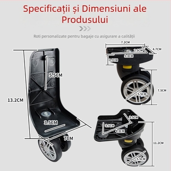 Roți universale pentru bagaje, design detașabil cu două roți, roți din cauciuc moale, silențioase, plastic