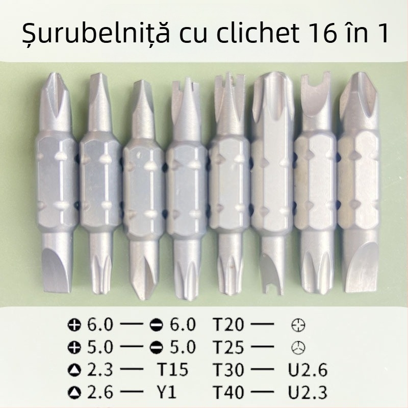 Set de șurubelnițe cu răcnet 16 în 1, unghiuri multiple, economisește efortul, capete reglabile — lamă din oțel crom-vanadiu, magnetic, izolat, format metric