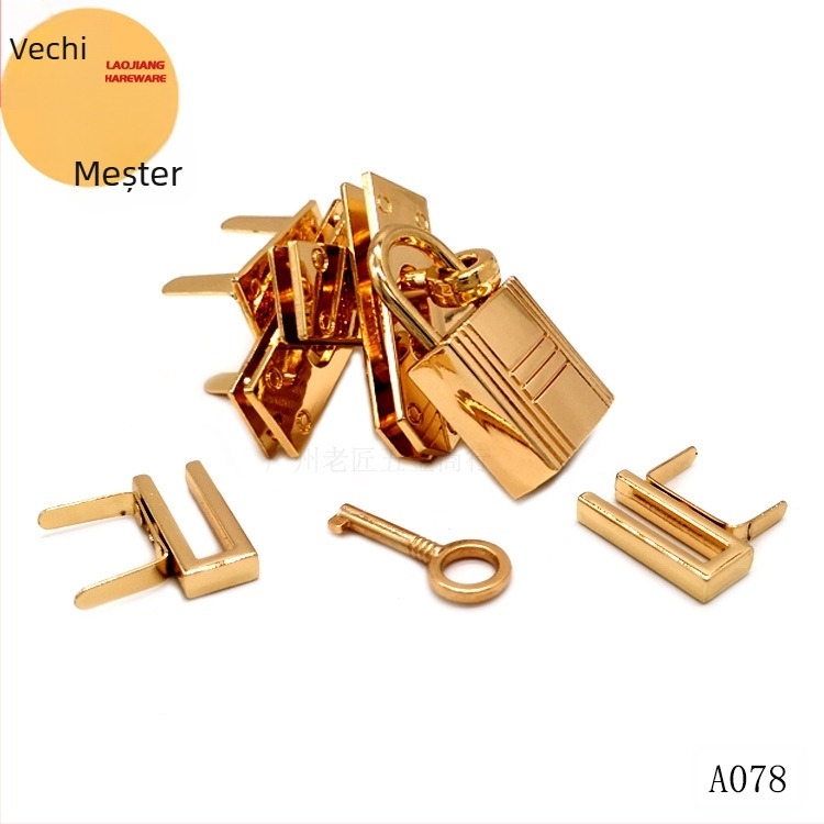 Set cu 8 accesorii pentru hardware-ul de geantă: încuietoare răsucită, ochișor (eyelet) și lacăt; aliaj de zinc; model A078; pentru bagaje