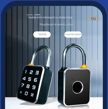 Lacăt mic cu amprentă și parolă, Bluetooth, pentru dulapuri și sertare, rezistent la exterior, cu deblocare în două modalități, peste 100000 de deblocări, scanare în 0,5 s