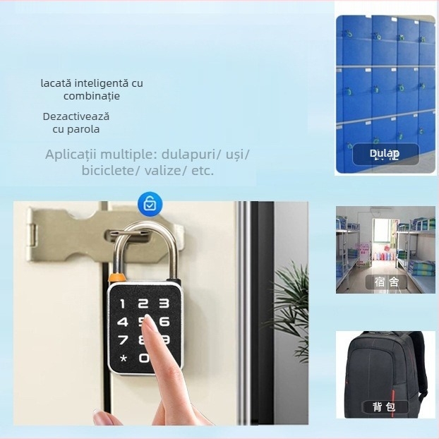 Lacăt mic cu amprentă și parolă, Bluetooth, pentru dulapuri și sertare, rezistent la exterior, cu deblocare în două modalități, peste 100000 de deblocări, scanare în 0,5 s
