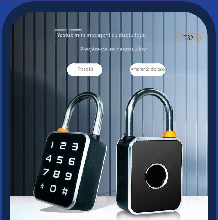 Lacăt mic cu amprentă și parolă, Bluetooth, pentru dulapuri și sertare, rezistent la exterior, cu deblocare în două modalități, peste 100000 de deblocări, scanare în 0,5 s