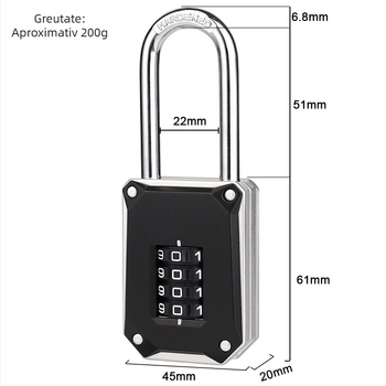 Încuietoare numerică cu 4 cifre pentru ușile dulapurilor de la sala de sport NF005E – aliaj de zinc, grosime tijă 6,8 mm, spațiere între bare 22 mm