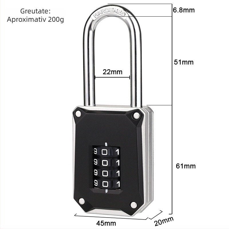 Încuietoare numerică cu 4 cifre pentru ușile dulapurilor de la sala de sport NF005E – aliaj de zinc, grosime tijă 6,8 mm, spațiere între bare 22 mm