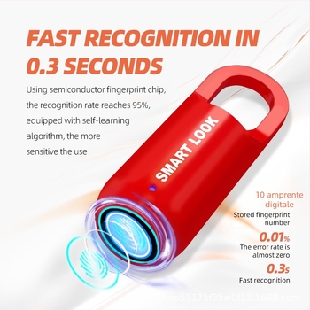 Lacăt biometric cu amprentă, mini, pentru rucsaci, bagaje și dulapuri – Model ZW205; stocare 10 amprente; deblocare sub 1 secundă; FAR 0.001; FRR 10