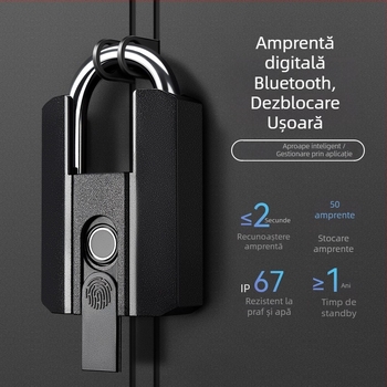 Încuietoare electronică cu amprentă, model G916, rezistentă la apă, stochează 50 amprente, deblochează peste 10.000 de ori, timp de scanare sub 2 secunde.