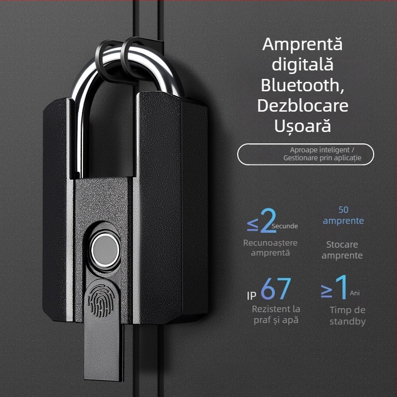 Încuietoare electronică cu amprentă, model G916, rezistentă la apă, stochează 50 amprente, deblochează peste 10.000 de ori, timp de scanare sub 2 secunde.