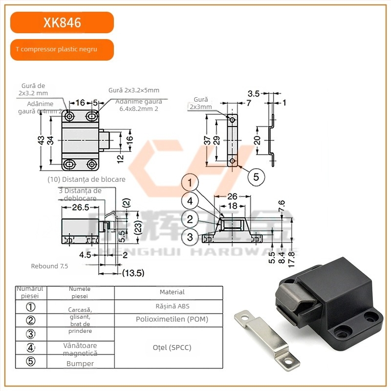 Lacăt casnic, model 846, corp din plastic, Fujian Hardware, stil modern minimalist
