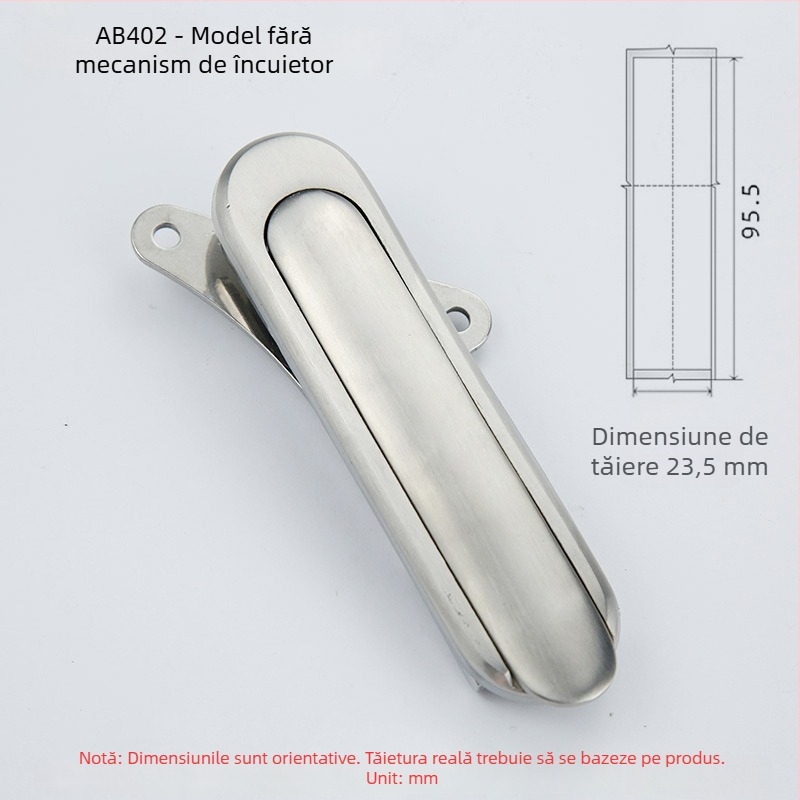 AB402 încuietoare plată pentru dulapuri, oțel inoxidabil, cu cheie, montaj cu sloturi