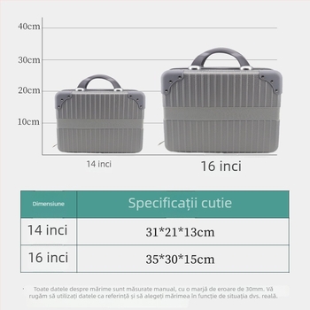 Geantă cosmetică de călătorie din ABS, roți de tip avion, deschidere cu fermoar, impermeabilă și rezistentă la uzură, cu strat extensibil.