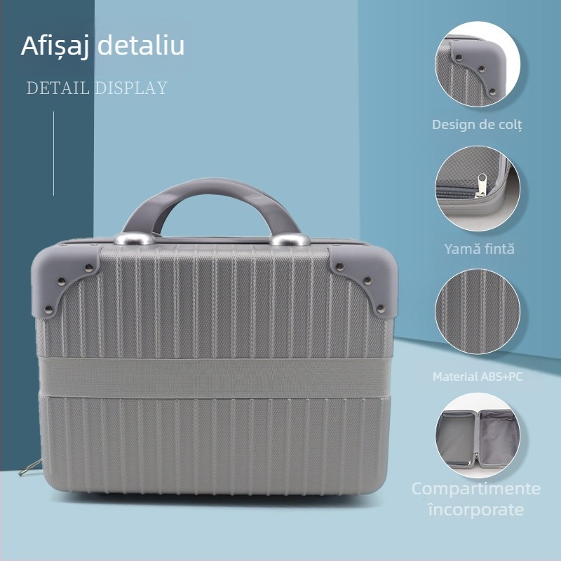 Geantă cosmetică de călătorie din ABS, roți de tip avion, deschidere cu fermoar, impermeabilă și rezistentă la uzură, cu strat extensibil.