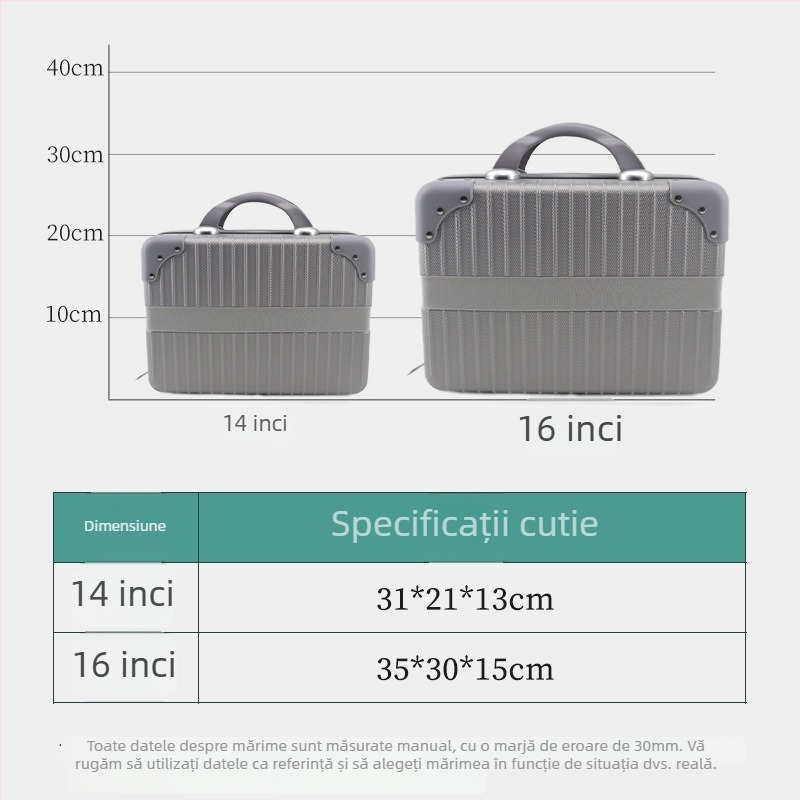 Geantă cosmetică de călătorie din ABS, roți de tip avion, deschidere cu fermoar, impermeabilă și rezistentă la uzură, cu strat extensibil.