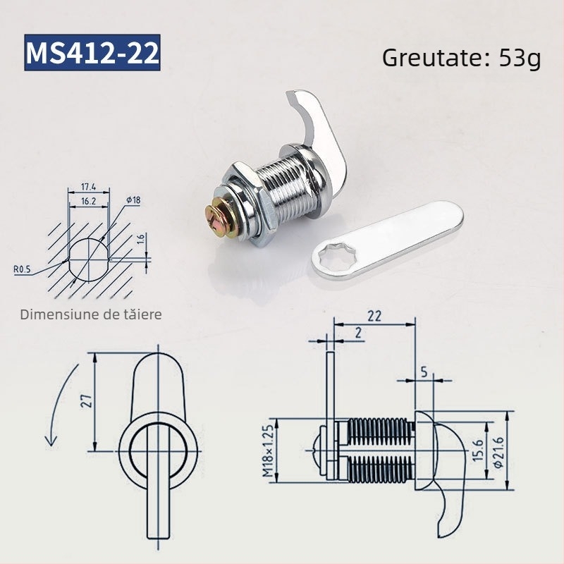 Încuietoare cilindrică rotativă pentru dulapuri | aliaj de zinc | Model MS412 | Pentru dulapuri | Stil modern minimalist