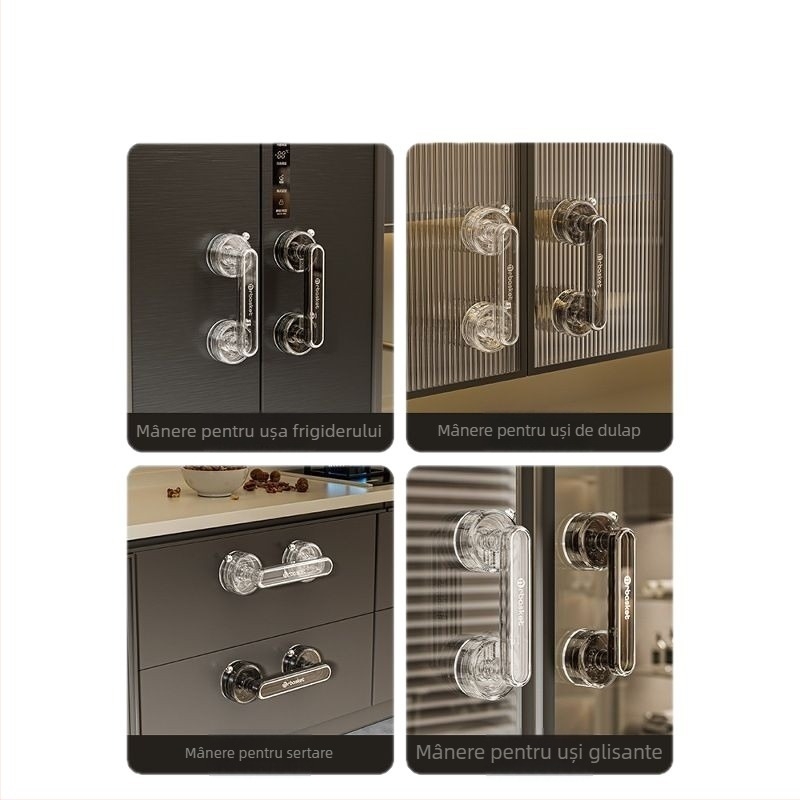Mâner din plastic cu ventuză pentru ușă de sticlă, fără găuri, pentru baie/dus, uși glisante, frigider, fereastră, dulap — Model 2024062001, Stil 1327355784
