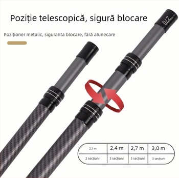 Prăjină telescopică pentru plasă de pescuit, mâner din spumă, carbon, 4 secțiuni