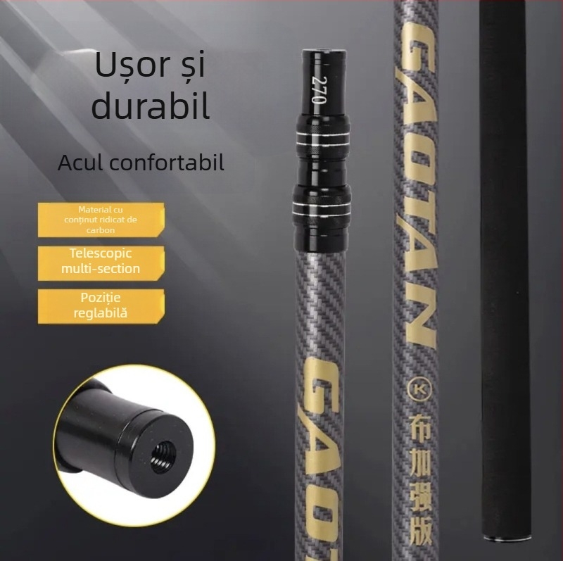 Prăjină telescopică pentru plasă de pescuit, mâner din spumă, carbon, 4 secțiuni