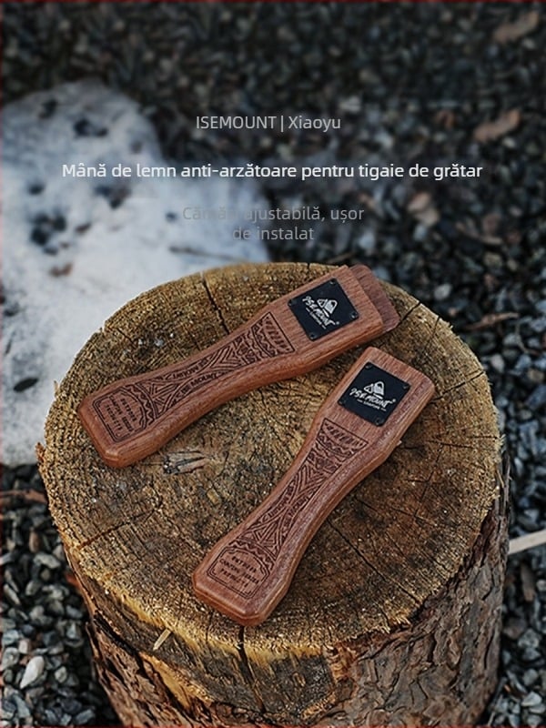 ISE MOUNT Mâner exterior pentru tigaie de grătar, lemn solid de Sapele, extensibil, prindere bayonet, ridicator reglabil