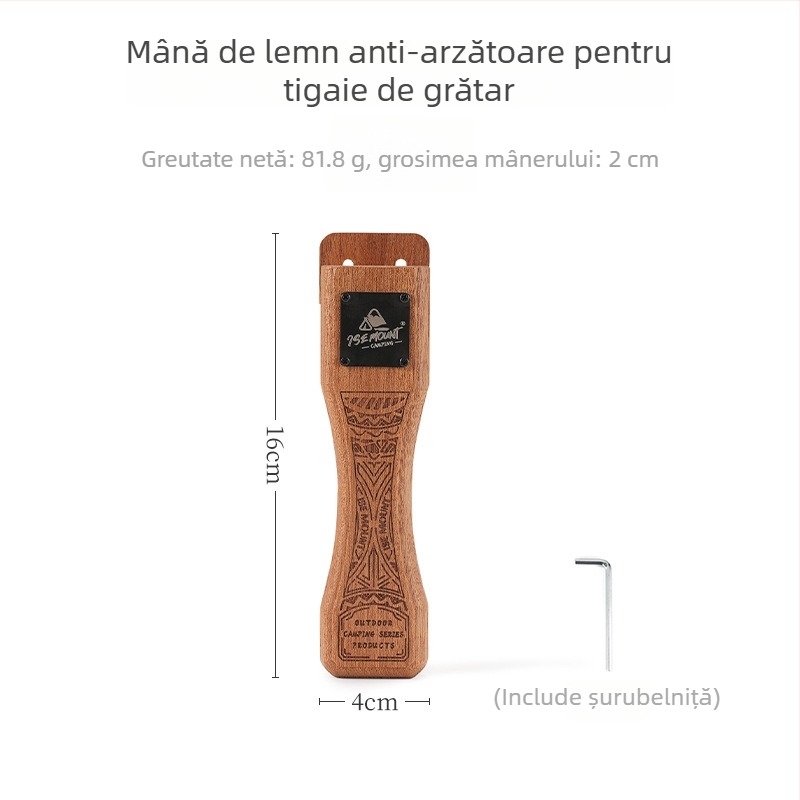 ISE MOUNT Mâner exterior pentru tigaie de grătar, lemn solid de Sapele, extensibil, prindere bayonet, ridicator reglabil