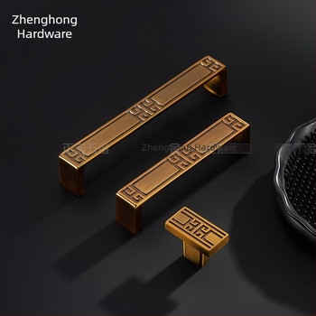 Mâner pentru ușă de dulap din aliaj de zinc, stil Nou Chinezesc, model ZH906, finisaj lustruit/electroplacat, potrivit pentru garderobă și mobilier de casă