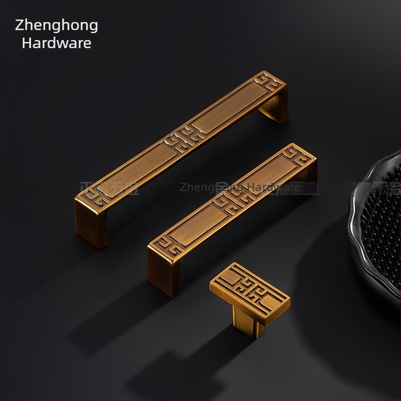 Mâner pentru ușă de dulap din aliaj de zinc, stil Nou Chinezesc, model ZH906, finisaj lustruit/electroplacat, potrivit pentru garderobă și mobilier de casă