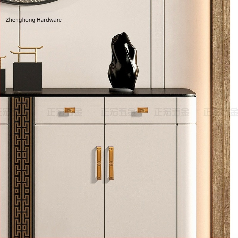 Mâner pentru ușă de dulap din aliaj de zinc, stil Nou Chinezesc, model ZH906, finisaj lustruit/electroplacat, potrivit pentru garderobă și mobilier de casă