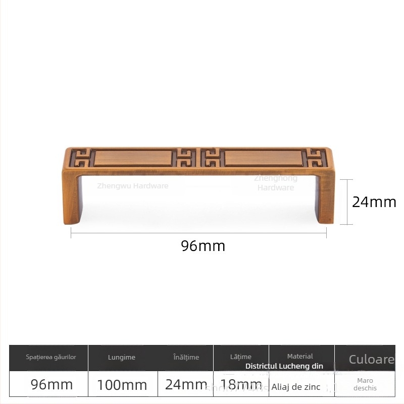 Mâner pentru ușă de dulap din aliaj de zinc, stil Nou Chinezesc, model ZH906, finisaj lustruit/electroplacat, potrivit pentru garderobă și mobilier de casă