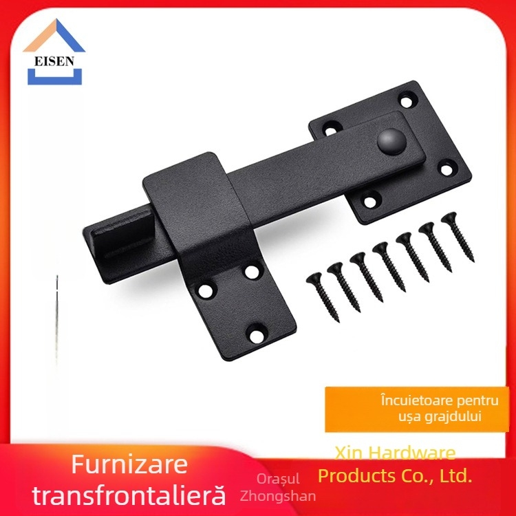 Zăvor pentru uși cu bolt solid rotativ la 360° pentru uși de hambar și uși glisante — model Eisen-y03, brand EISEN; material: oțel de carbon; suprafață tratată electrostatic; utilizare: mâner de ușă din lemn.