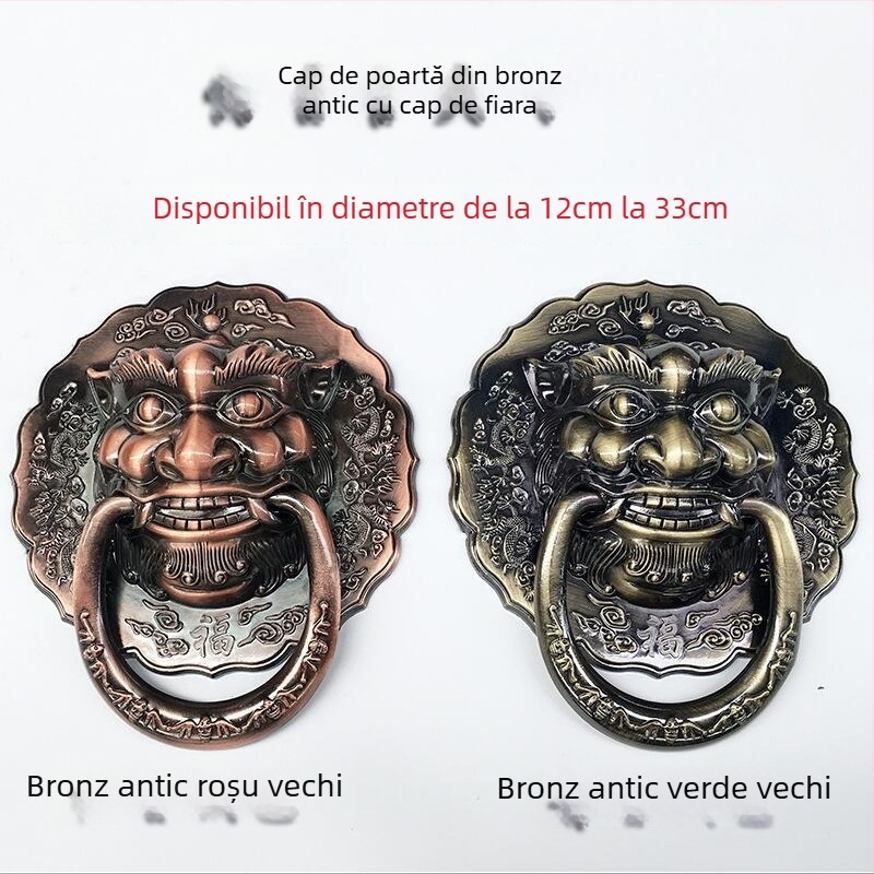 Inel de tragere pentru ușă cu capete de animale: leu, tigru și Kirin — aliaj de zinc, stil oriental modern