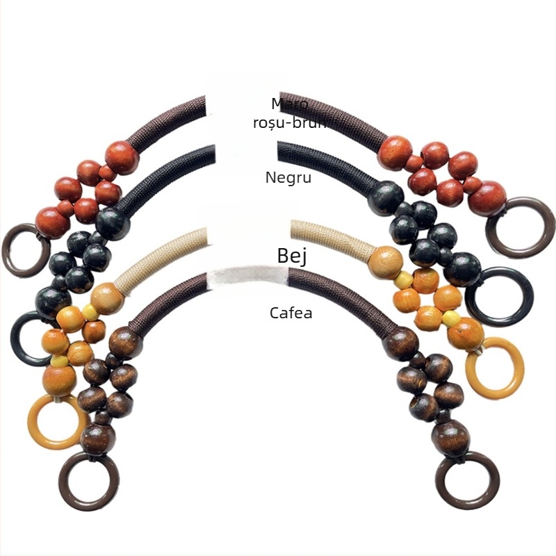 Mâner pentru geantă din mărgele de lemn – handmade, stil național nou, model simplu, impermeabil, ultra-ușor, accesorii pentru bagaje