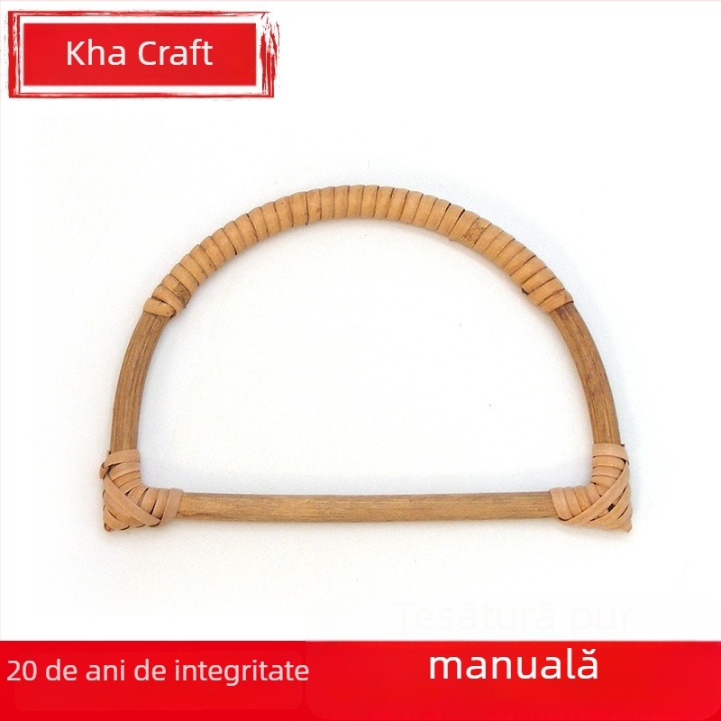 Mâner pentru bagaje din fibre de viță, formă semicirculară, model cu dungi, respirant, antibacterian, rezistent la uzură