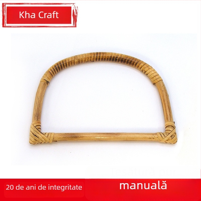 Mâner pentru bagaje din fibre de viță, formă semicirculară, model cu dungi, respirant, antibacterian, rezistent la uzură