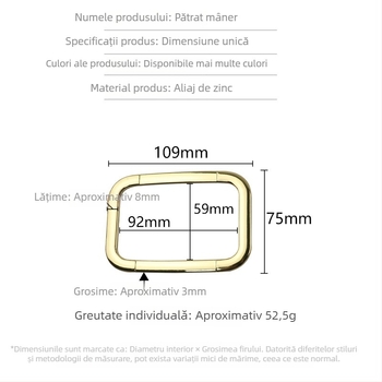 Mâner pentru geantă din aliaj de zinc turnat prin die casting, inel dreptunghiular pentru accesorii de bagaje, Jin Hongyang