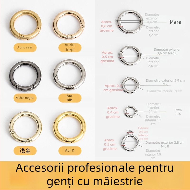 Set metalic pentru accesorii de geantă: inele, catarame, cârlige, inele cu arc și inele de conectare
