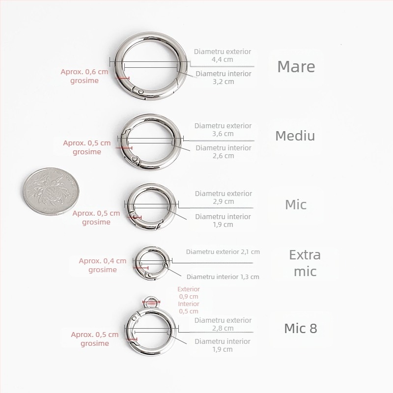 Set metalic pentru accesorii de geantă: inele, catarame, cârlige, inele cu arc și inele de conectare