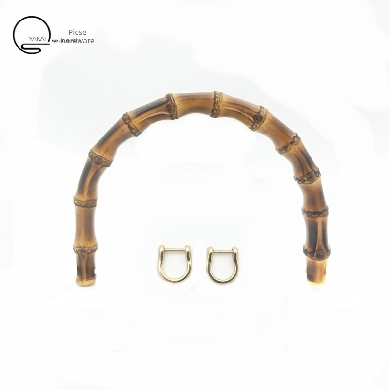 Mâner de geantă din bambus cu cataramă aurie, găuri de montaj stânga-dreapta (Material: Bambus; Hardware: Cataramă aurie; Gauri de montaj: Stânga și Dreapta)