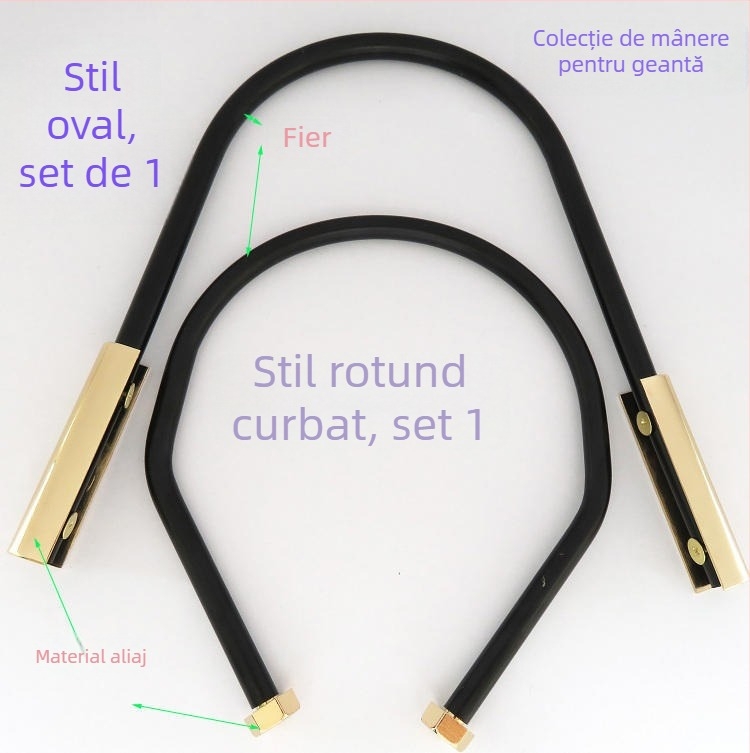 Accesorii pentru genți - Hardware metalic pentru mâner cu fixare prin șurub și inel arc curbat (Brand Shrimp Button; Material: Metal; Sezon: Primăvara 2024)