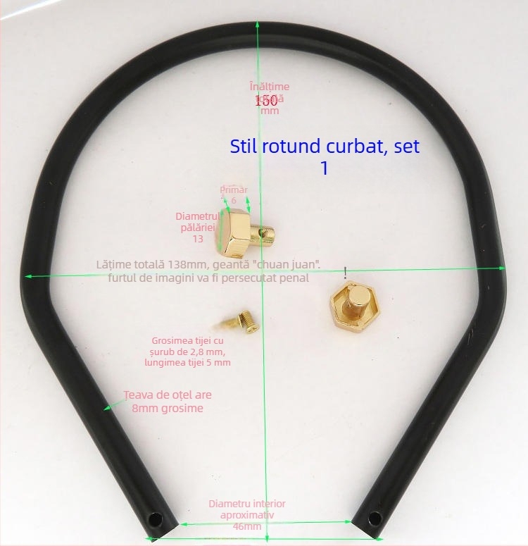 Accesorii pentru genți - Hardware metalic pentru mâner cu fixare prin șurub și inel arc curbat (Brand Shrimp Button; Material: Metal; Sezon: Primăvara 2024)