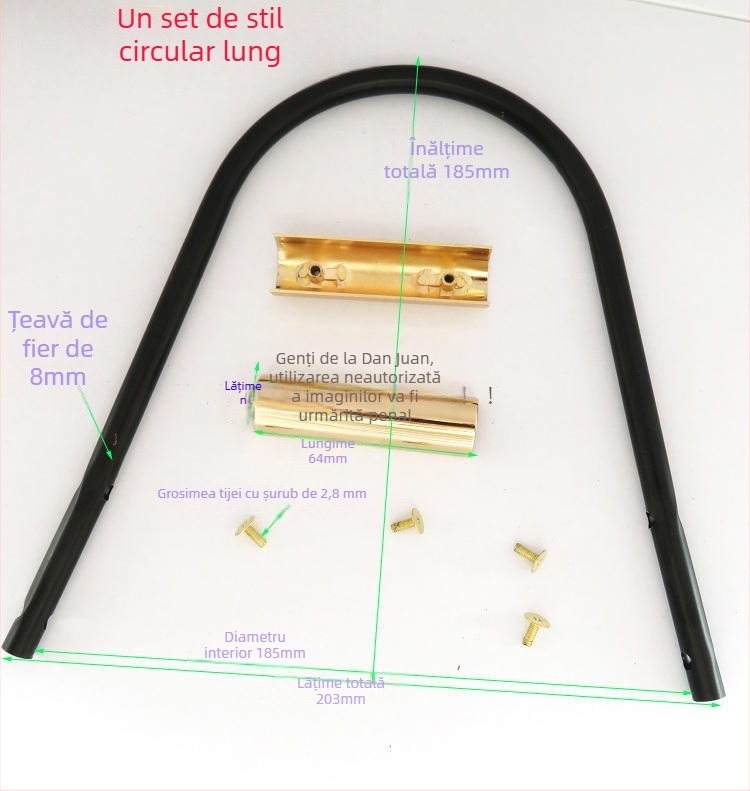 Accesorii pentru genți - Hardware metalic pentru mâner cu fixare prin șurub și inel arc curbat (Brand Shrimp Button; Material: Metal; Sezon: Primăvara 2024)