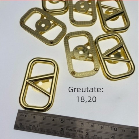 Accesorii pentru geantă de damă: nasture magnetic în formă de inimă, închizător în formă de V placat cu aur, cu inel și cristale dreptunghiulare