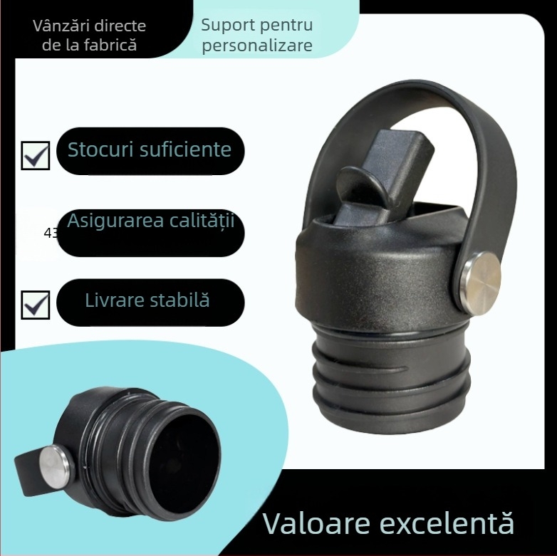 Cap de pai pentru cană izolată, cu inel de mânere interior, gură dublă; etanș; Materiale: PP, TPU, oțel inoxidabil, silicon gel