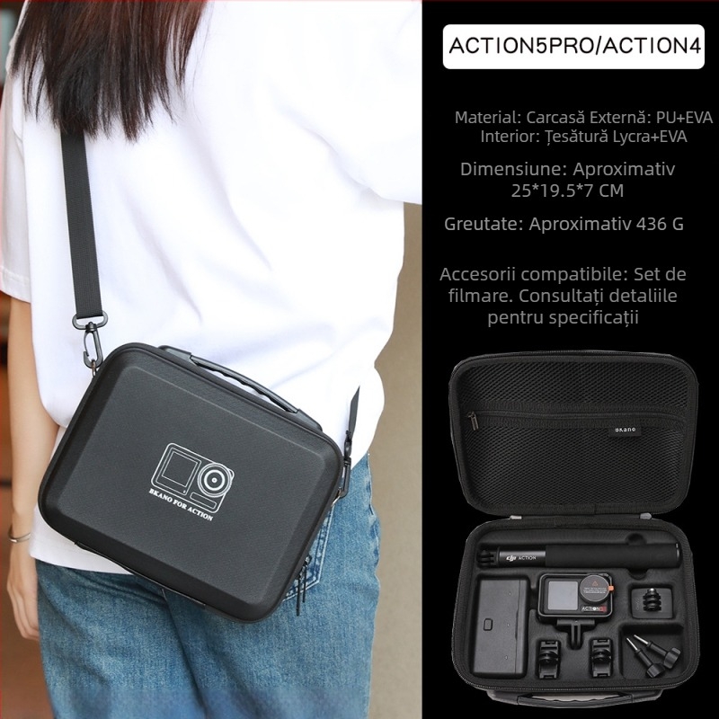 BKANO Geantă pentru Cameră pentru seria DJI Action, pentru umăr, PU Material, Unisex, Toamnă 2024