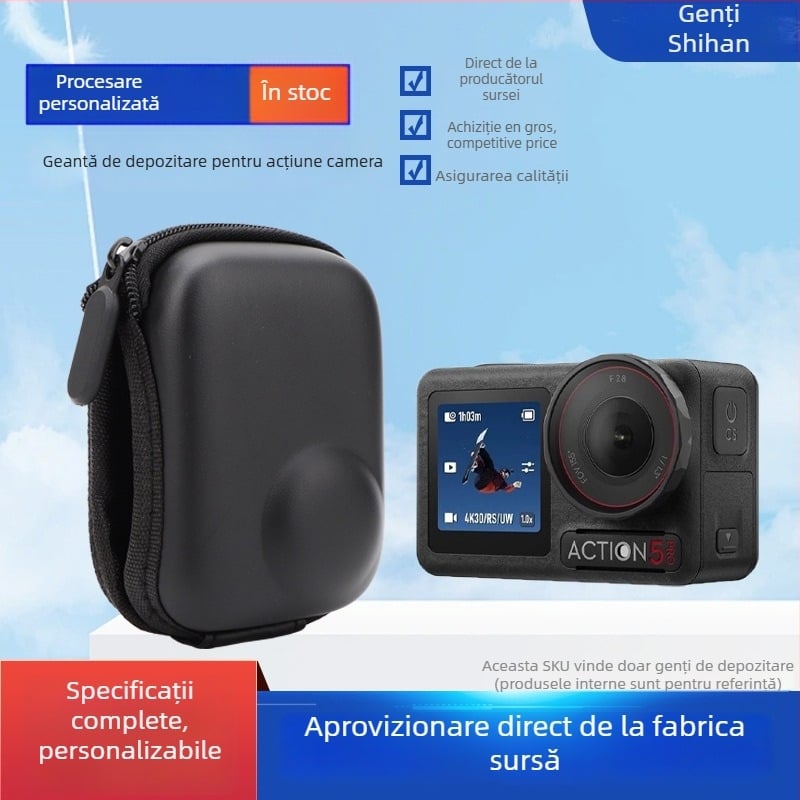 Geantă pentru DJI Action 5 Pro/Action 4/Action 3, impermeabilă, EVA multifuncțională, cu curea cu aer și căptușeală PU