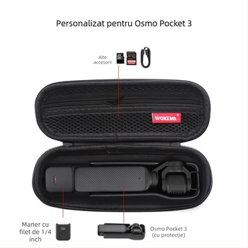 Carcasă portabilă pentru camera Pocket 3 cu capac de ecran și spațiu pentru accesorii, căptușeală Lycra, 140 g, model Pocket 3