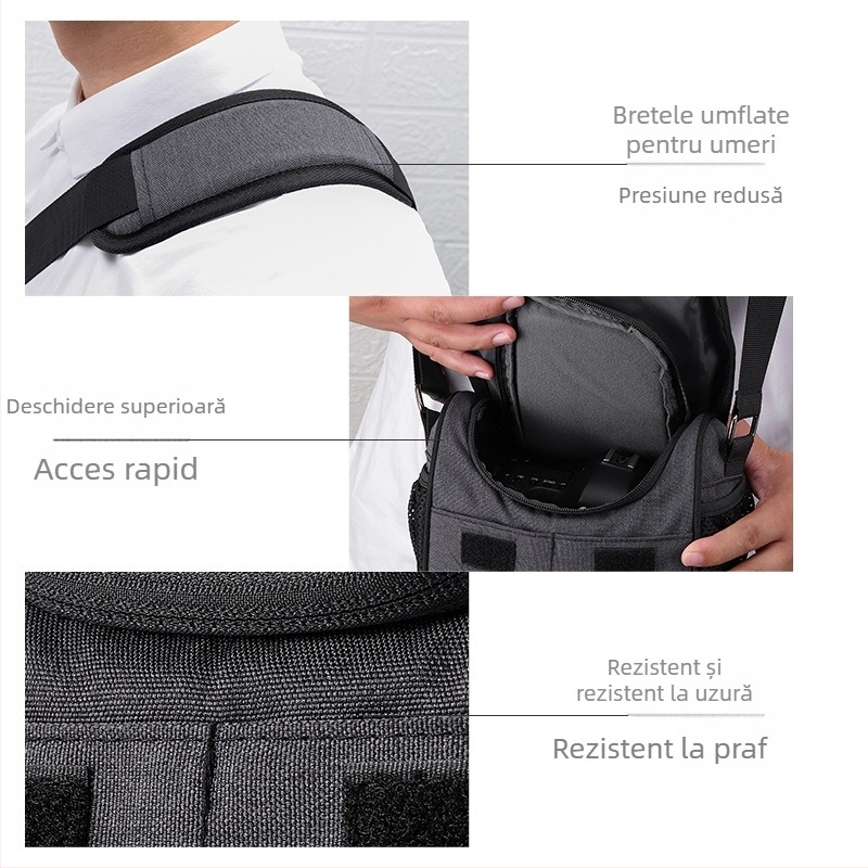 Geantă pentru aparat foto pentru mirrorless/DSLR, ușoară, pe umăr, impermeabilă; Material: canvas; Capacitate: încap 1 corp de cameră și 2 obiective; Greutate: 0,33 kg; Brand: beizhen