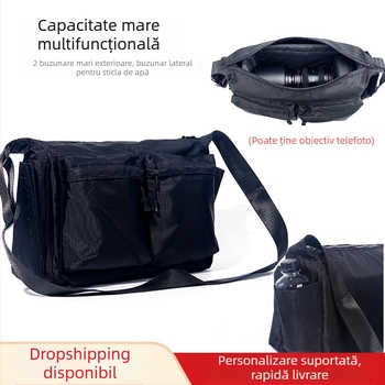 Geantă de umăr pentru aparat foto, cu capacitate mare, multifuncțională, compatibilă cu Canon/Nikon SLR, nailon, căptușeală poliester