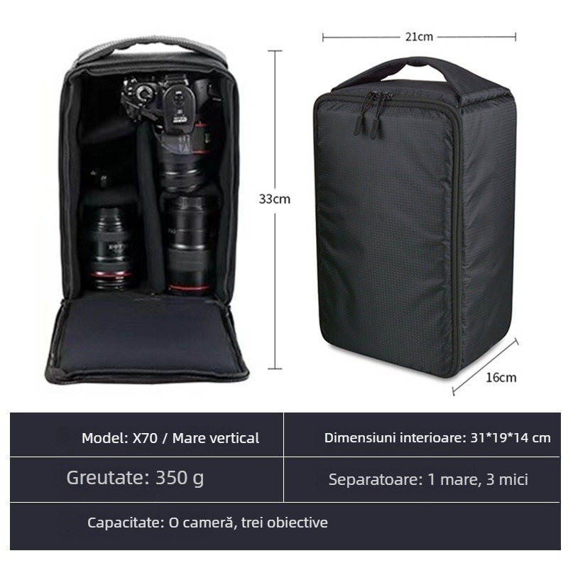 Geantă DSLR cu buzunar interior impermeabil, căptușeală catifelată, model în carouri, extrem de groasă, rezistentă la căderi